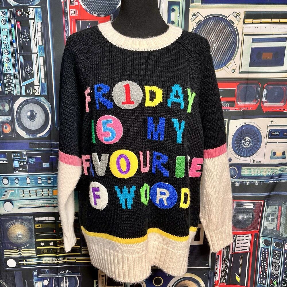 TOPSHOP Friday is my Favorite "F" Word Appliques Patch Sweater Size 6